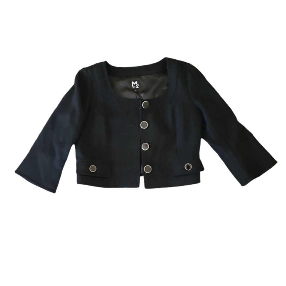NWOT M2 Midec women's high waistline wool button down jacket top, 38/M, black